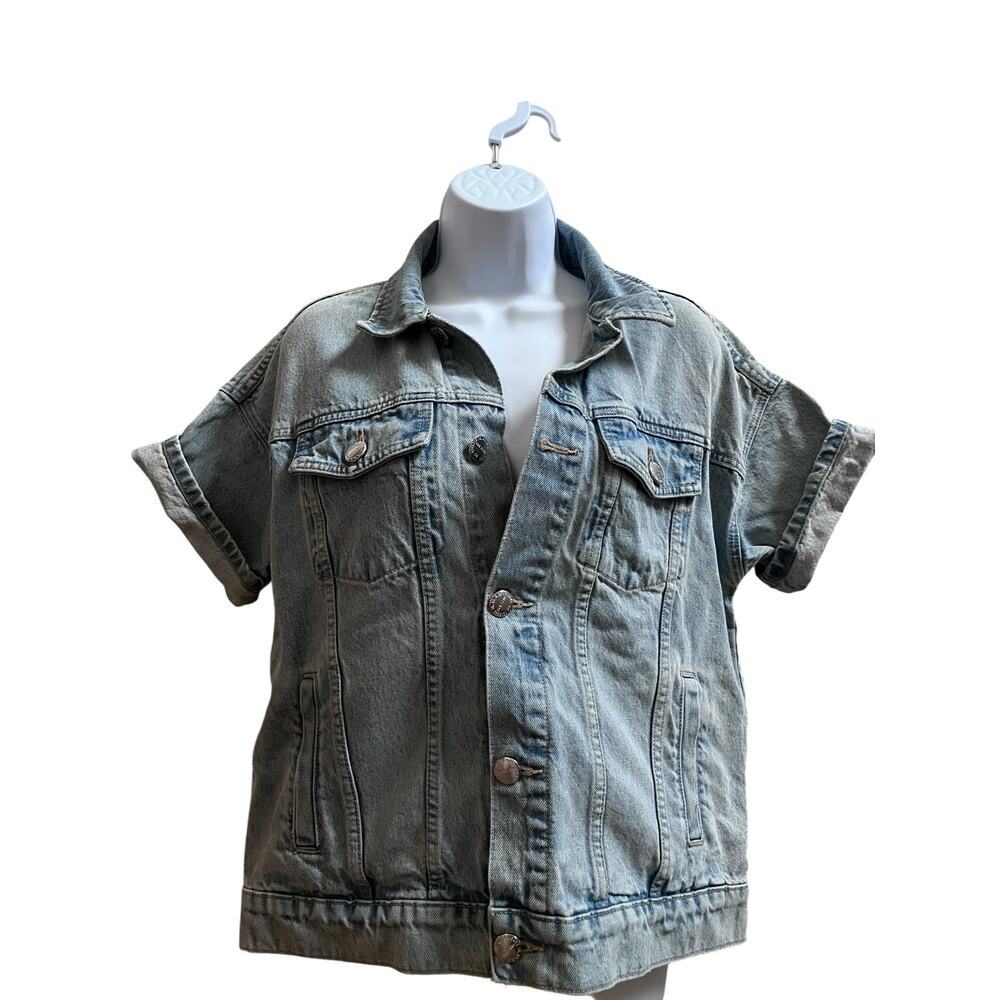 Current Elliot Rolled Short Sleeve Denim Trucker Jacket Oversized Size 0 USA - Picture 4 of 12